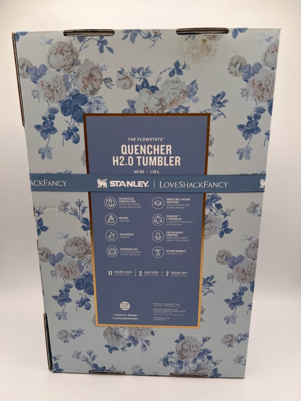 Stanley x LoveShackFancy Everblooming Rosettes 40oz Quencher Tumbler Blue NEW - Picture 8 of 8